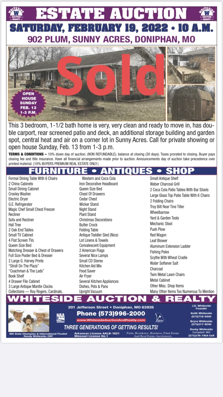 Estate auction advertisement: a house