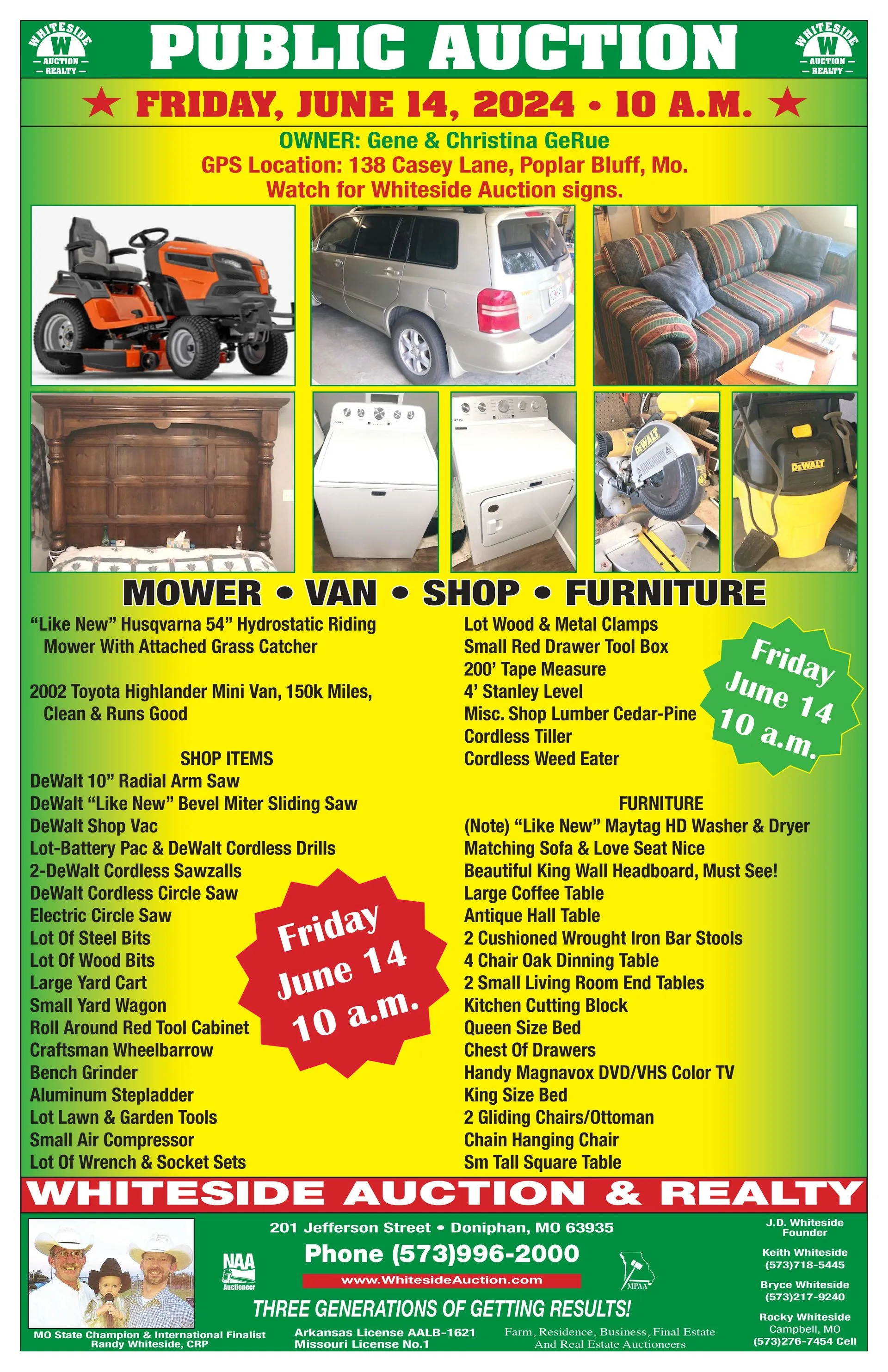 A poster for a public auction on friday june 14th